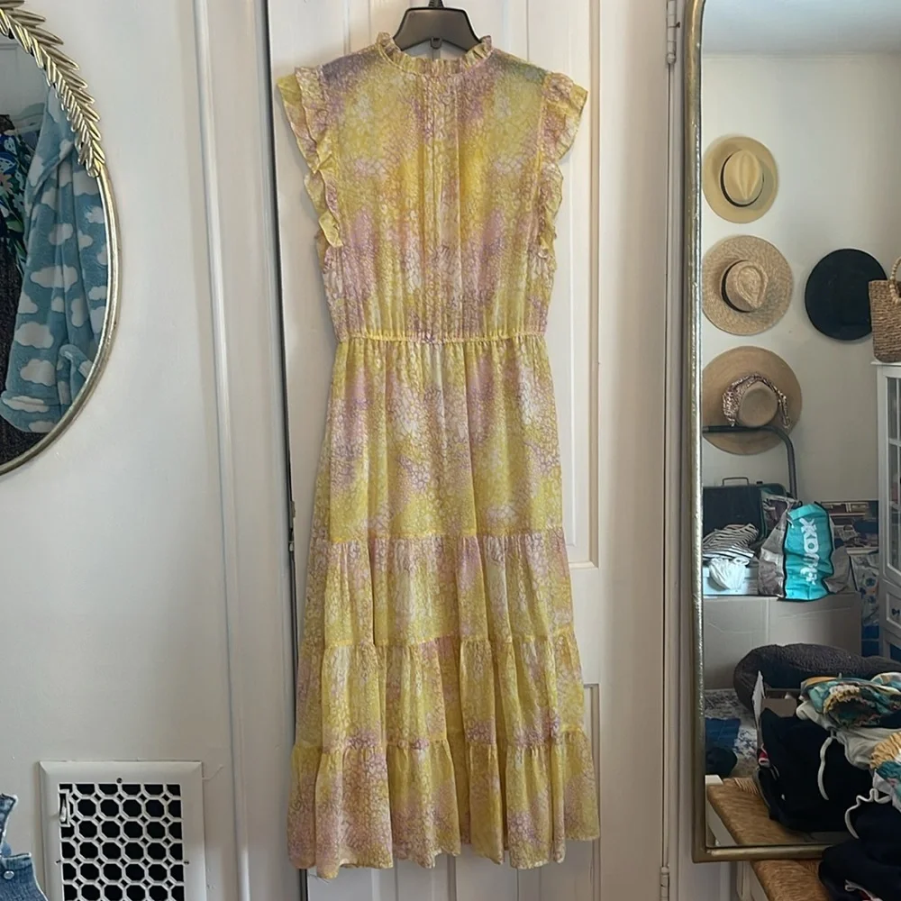BB Dakota Yellow Lavender Floral Midi Dress